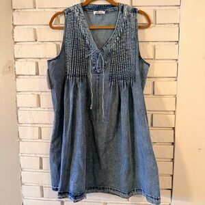 Denim pintuck tie front dress